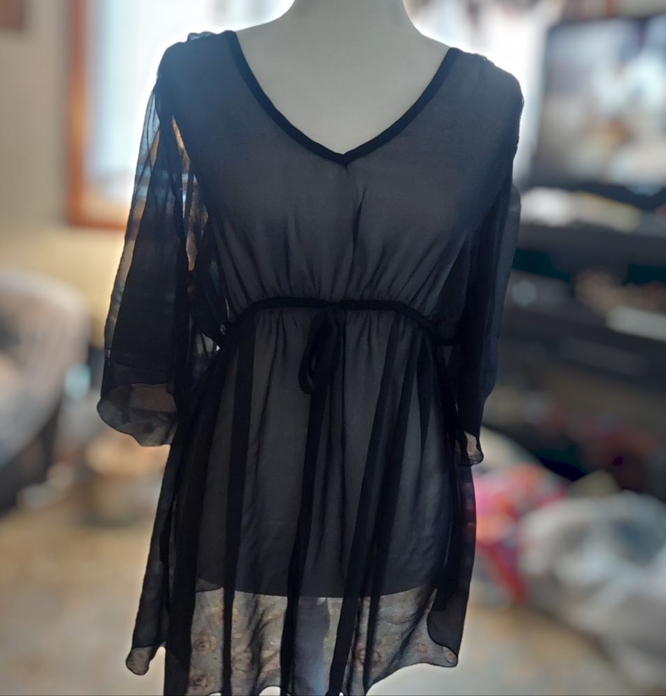 🌞Adiva Sheer Flowing Blouse with Elastisized Waist